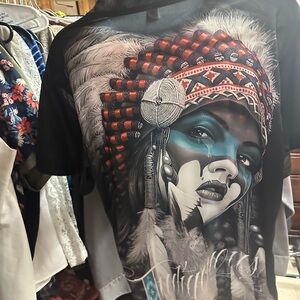 Chic Black Graphic Tee‎ with Red and Blue Highlights